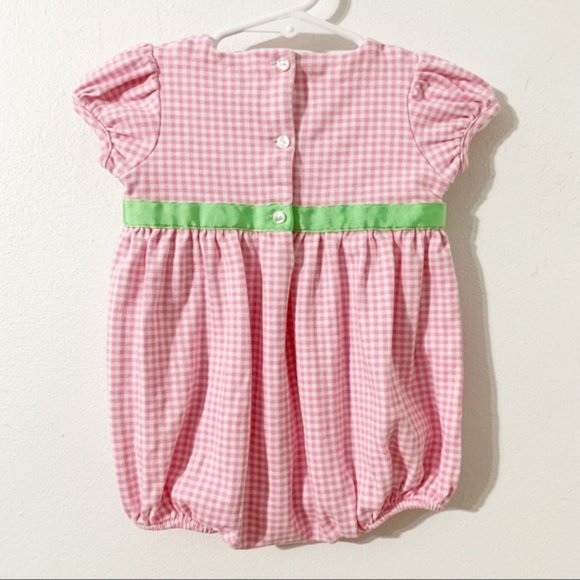Ralph Lauren Cotton Short Puffed Sleeve Bubble Romper Button Back Ribbon Accent - Picture 3 of 11
